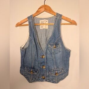 American Eagle Denim Vest Medium Button Front Western Y2K Jean Vest